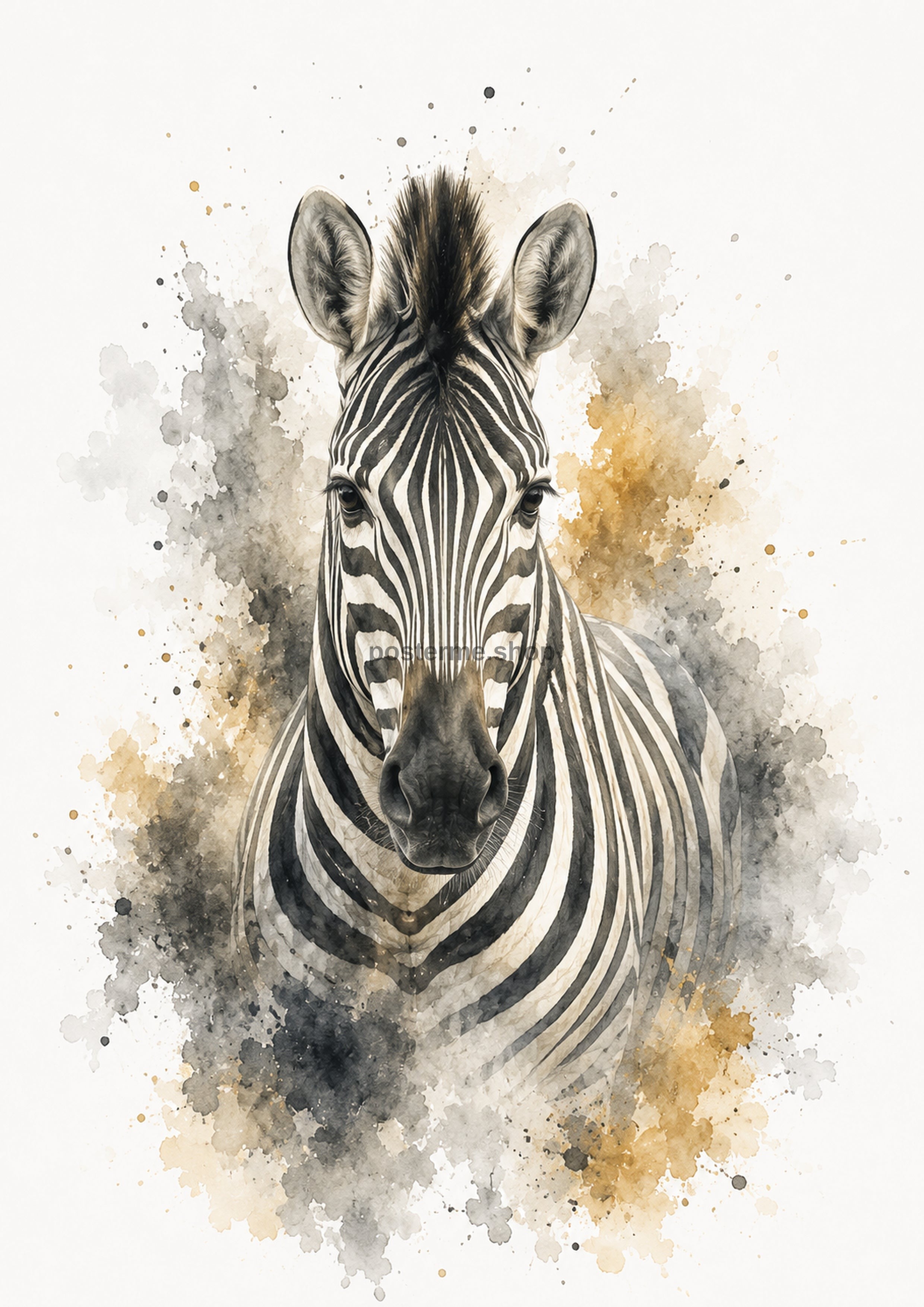 Zebra in Charcoal and Ochre Watercolour colourful animal watercolour art print by towelme
