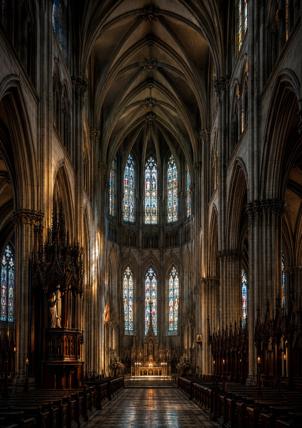 Gothic Cathedral and Stained Glass architecture art print by towelme