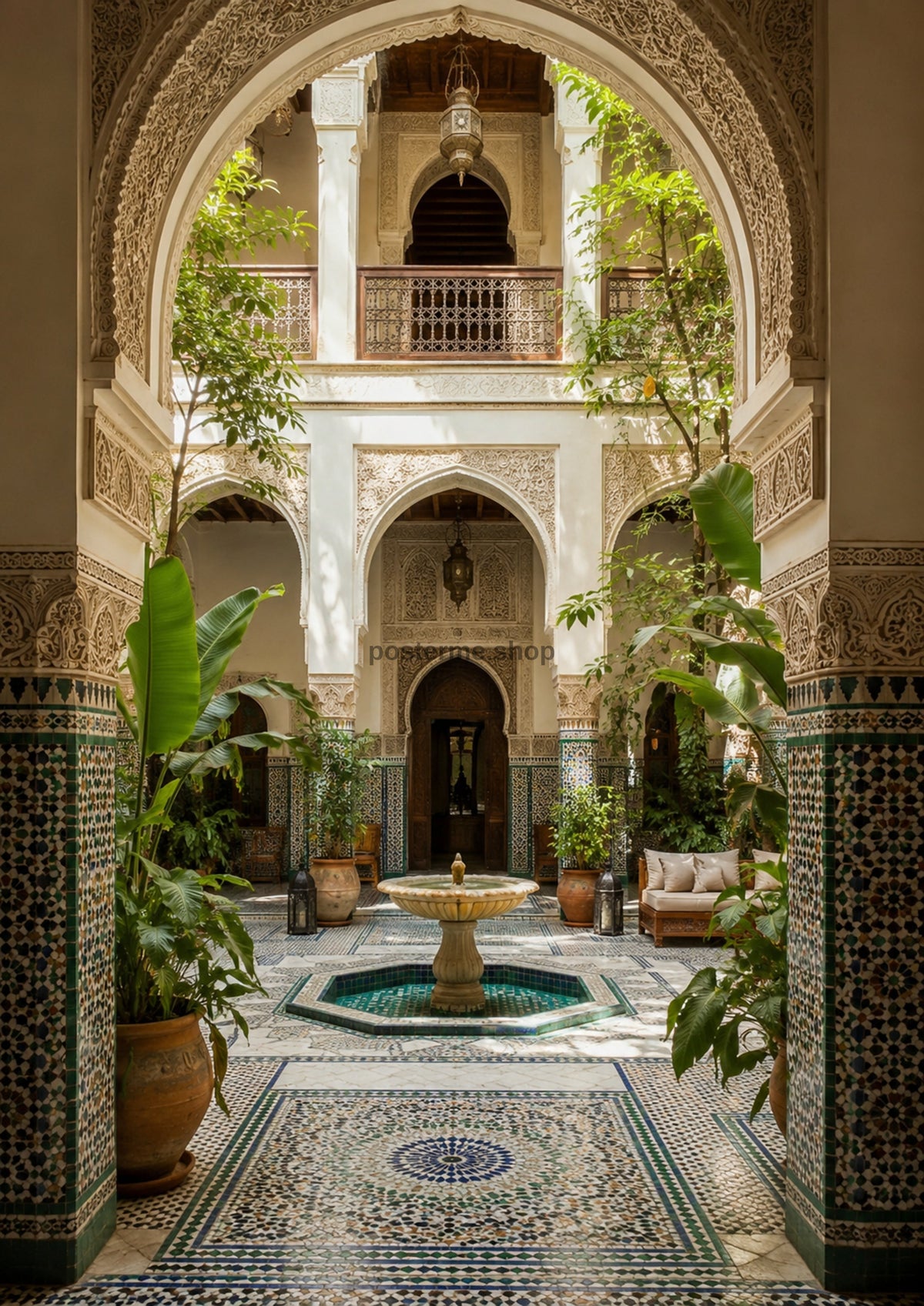 Sunlit Moroccan Tiled Courtyard architecture art print by towelme
