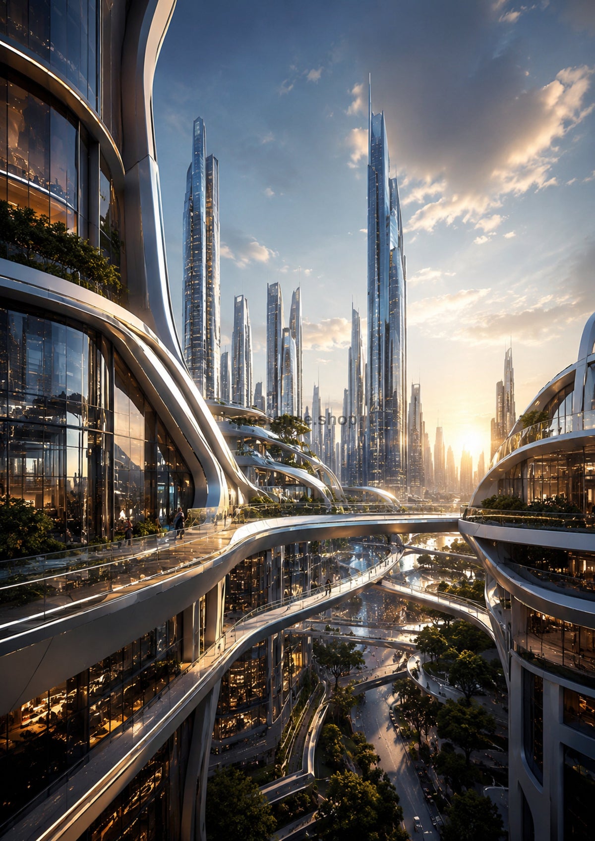 Futuristic City Canyon at Sunset architecture art print by towelme