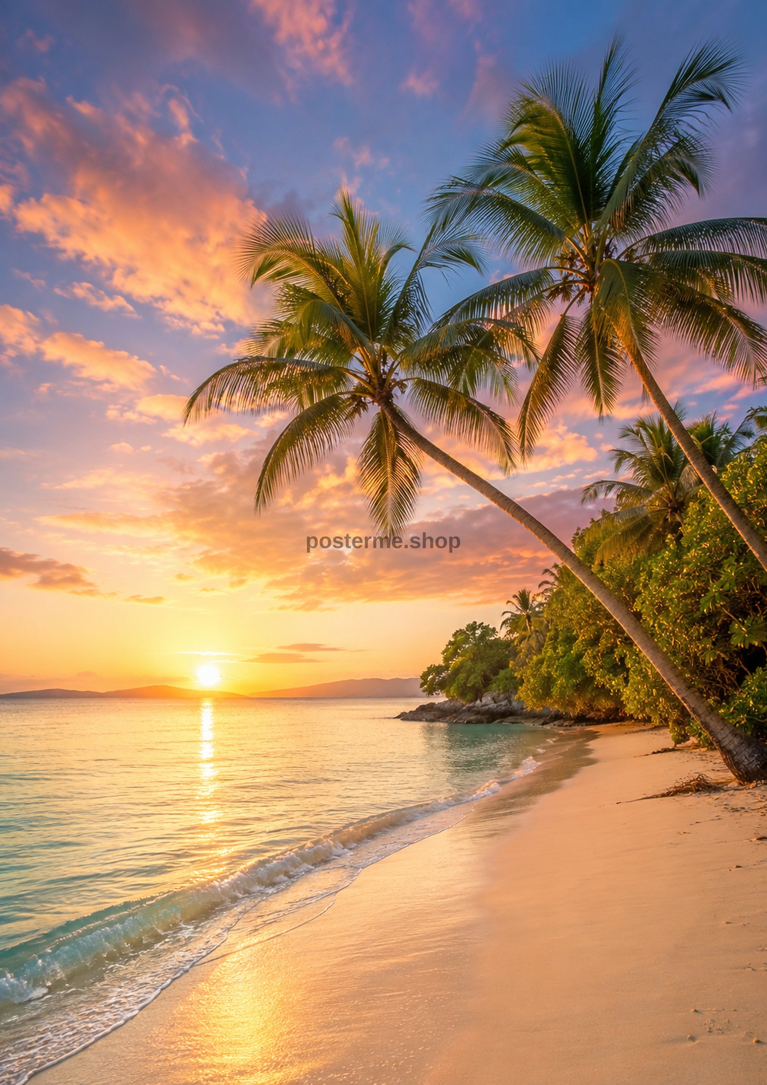Tropical Beach At Golden Hour coastal art print by towelme