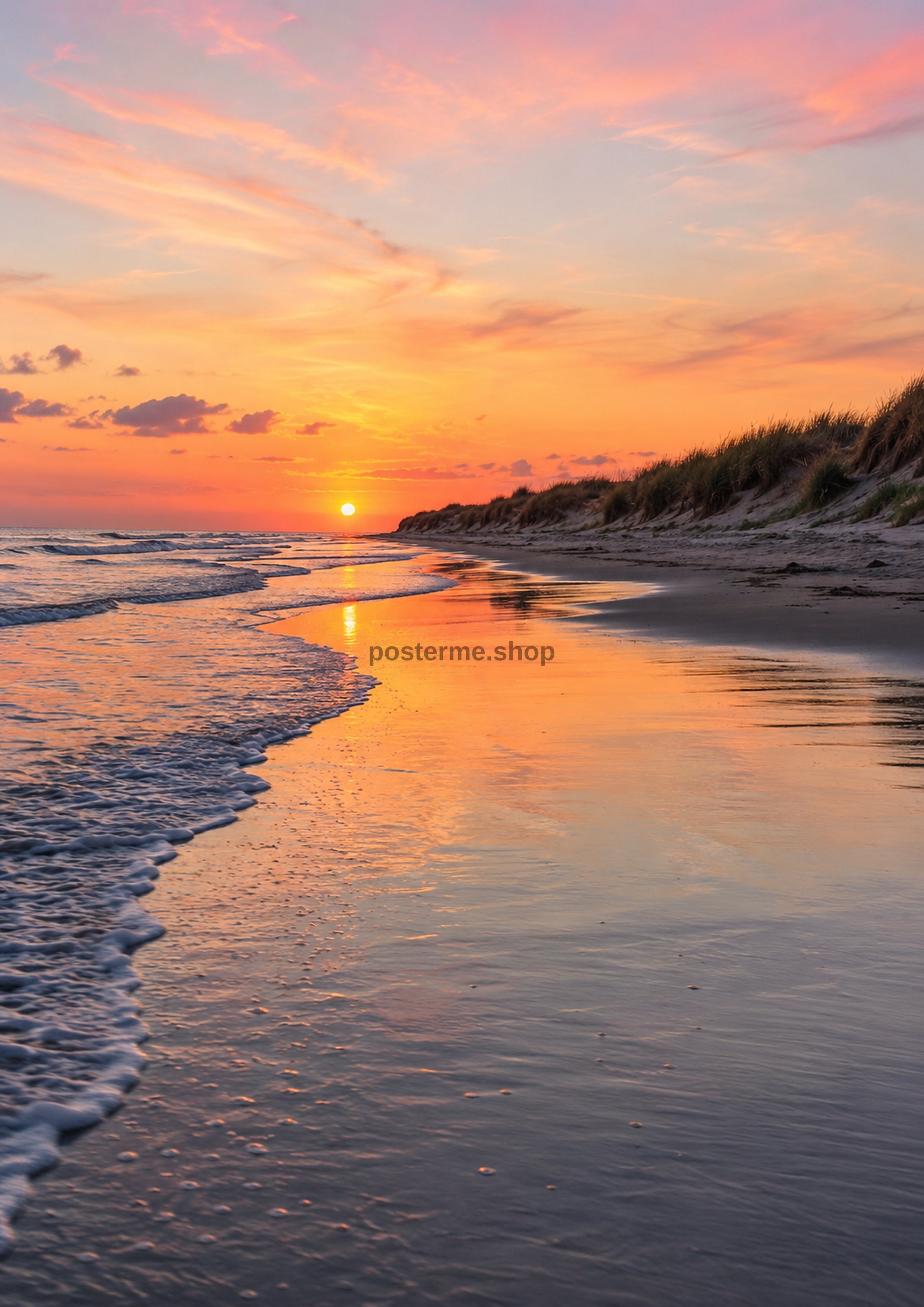 Tranquil Sunset At A Quiet Beach coastal art print by towelme