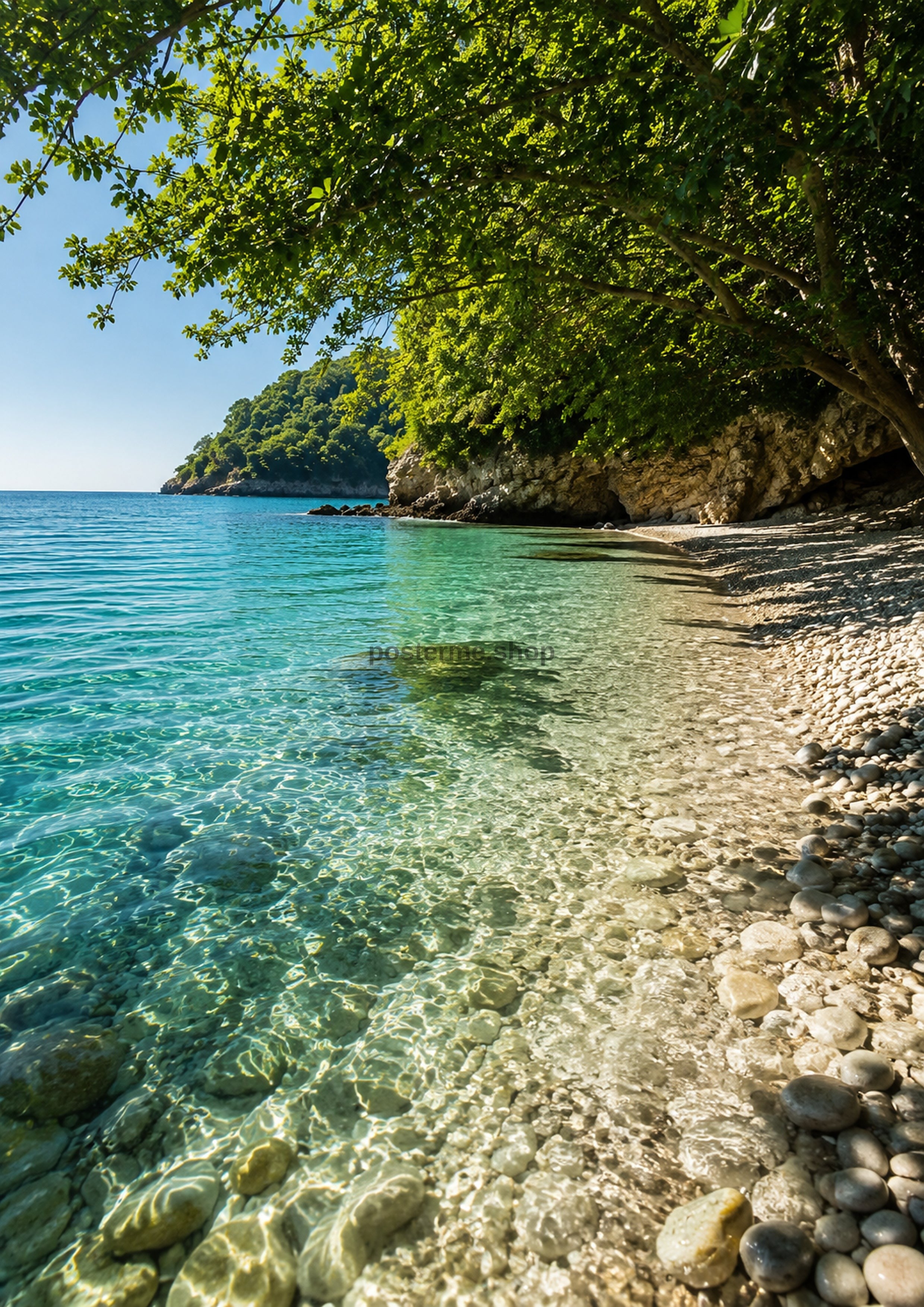 Serene Coastal Cove With Overhanging Tree coastal art print by towelme