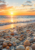Serene Coastal Sunrise With Shells And Stones coastal art print by towelme