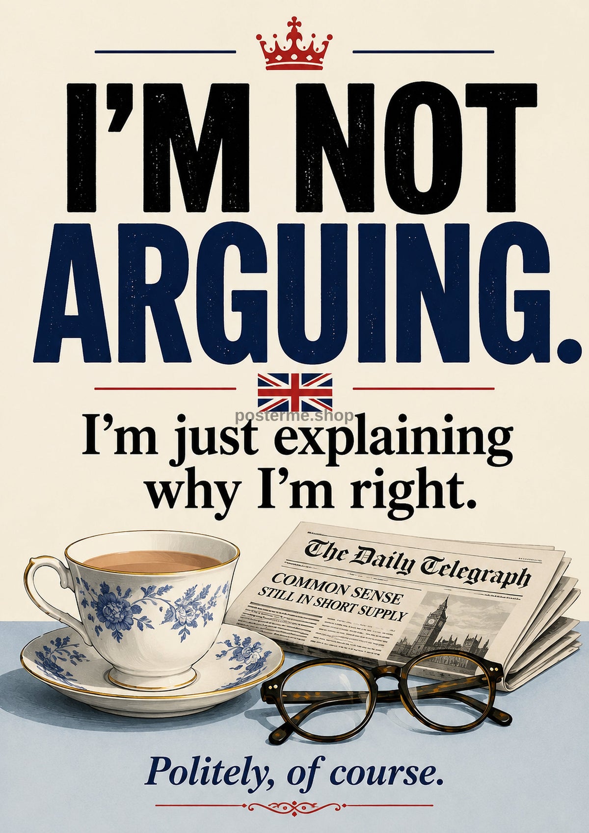 I'm Not Arguing, Just Explaining funny British quote art print by towelme