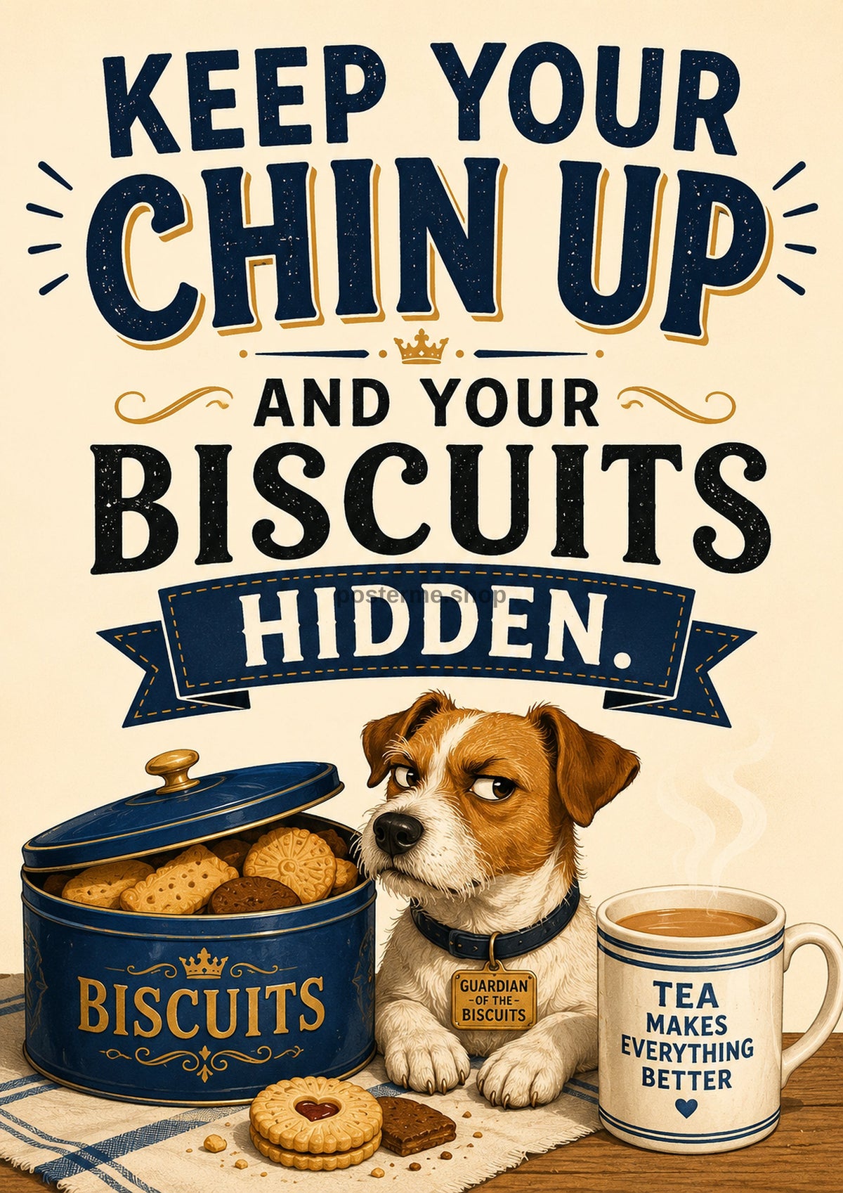 Keep Your Biscuits Hidden funny British quote art print by towelme
