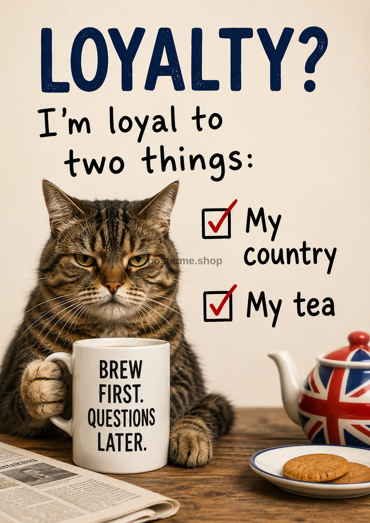 Loyalty to Tea and Country funny British quote art print by towelme