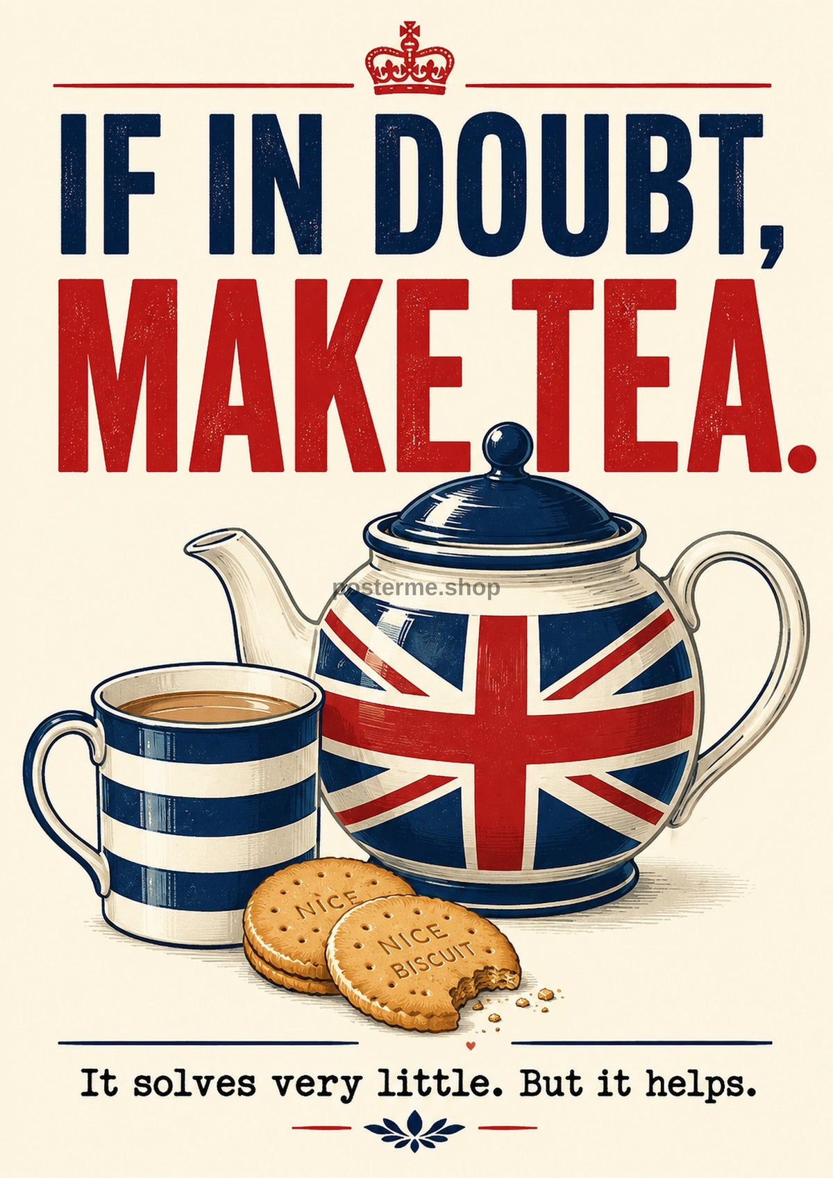 Make Tea, It Helps funny British quote art print by towelme