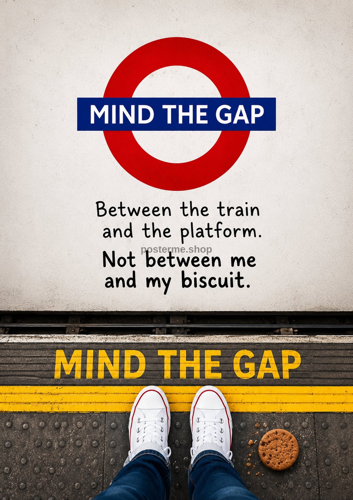 Mind the Gap, Not the Biscuit funny British quote art print by towelme