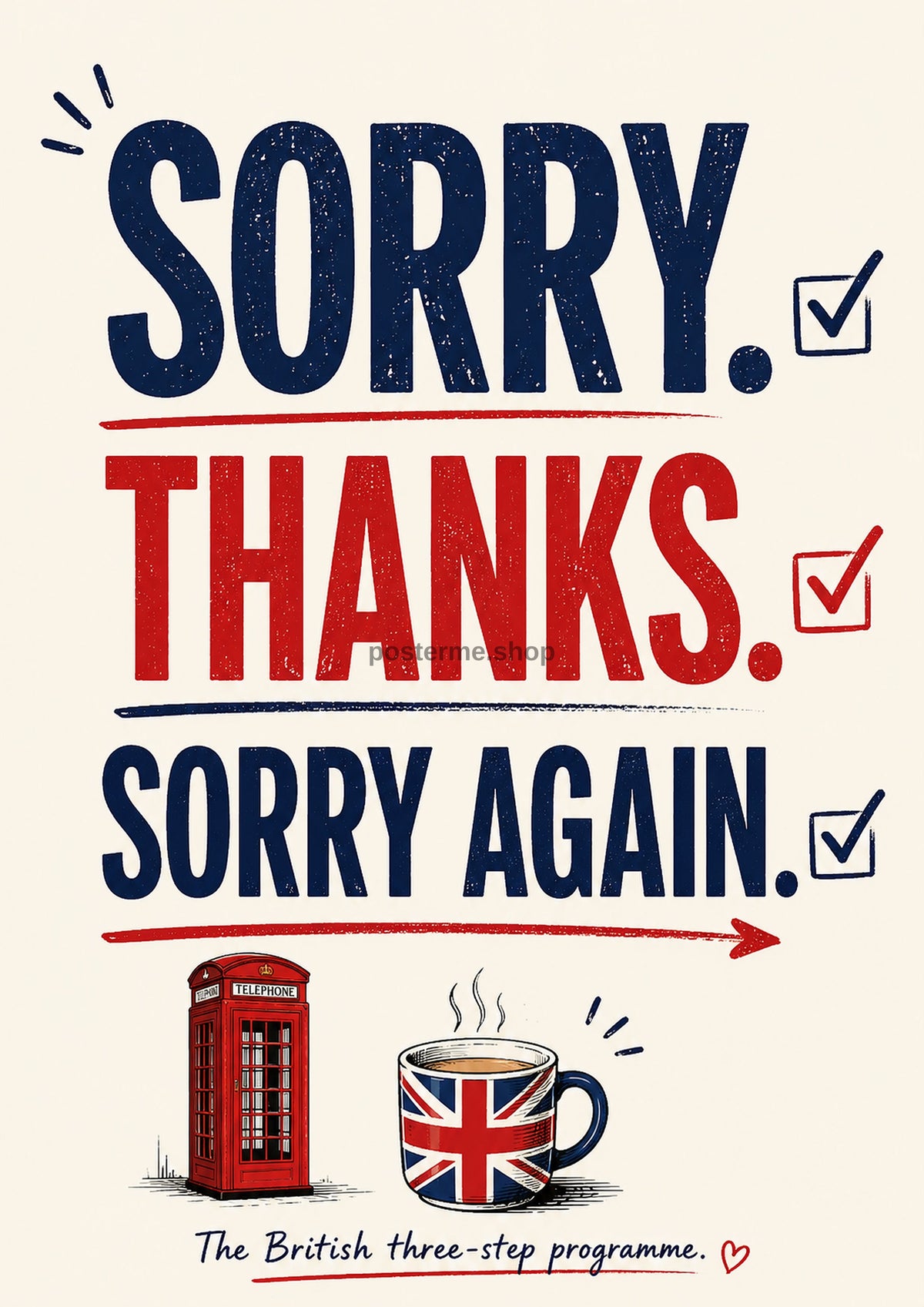 The British Three-Step Programme funny British quote art print by towelme