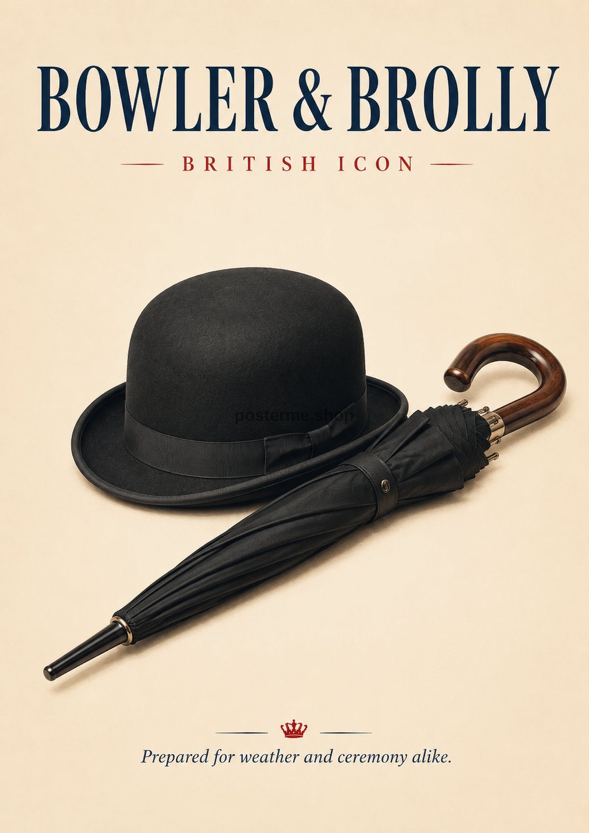 Bowler Hat and Brolly classic British icon art print by towelme