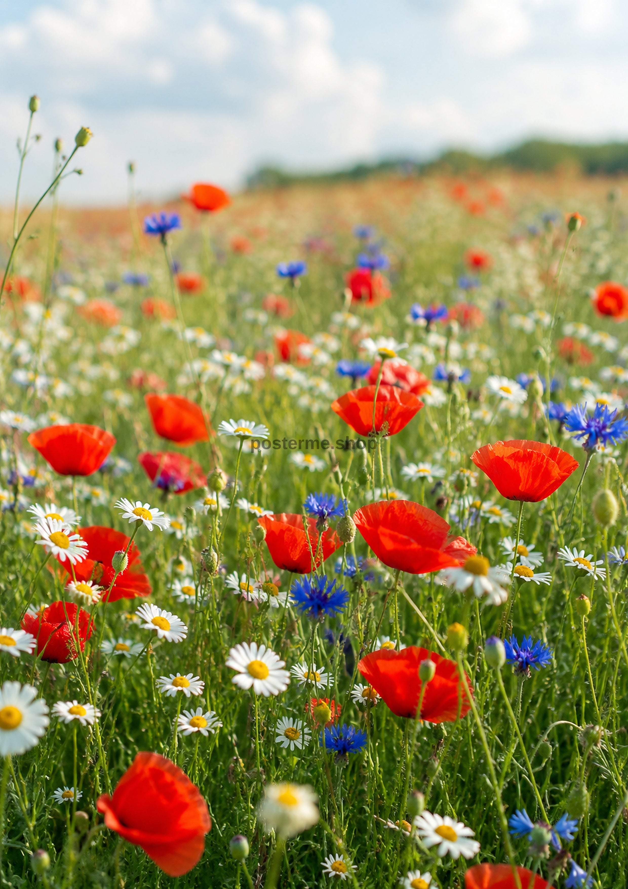 Summer Wildflower Meadow With Poppies And Daisies botanical art print by towelme