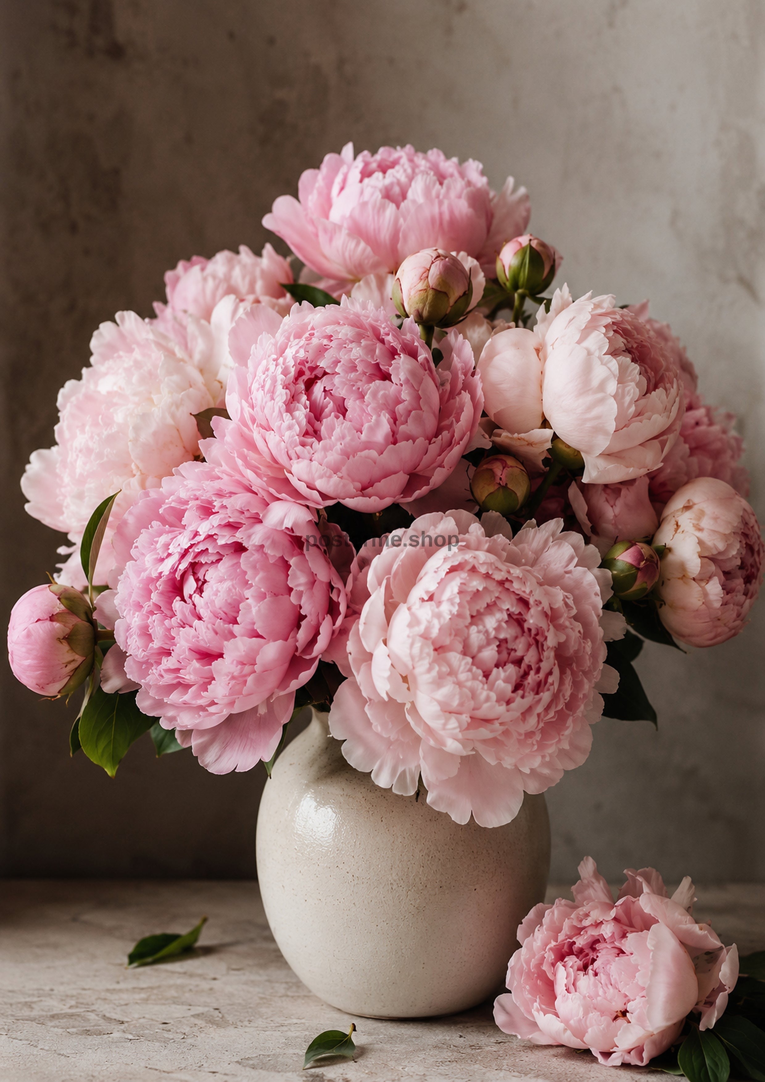 Soft Pink Peonies In Rustic Vase botanical art print by towelme