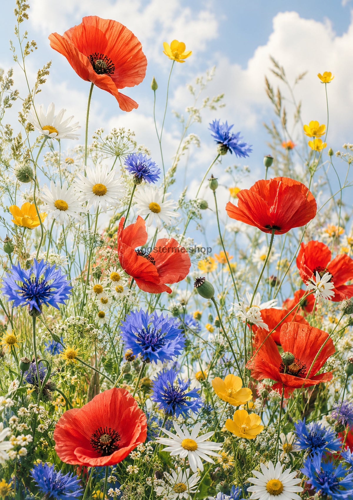 Summer Wildflowers Beneath a Blue Sky botanical wall print by towelme