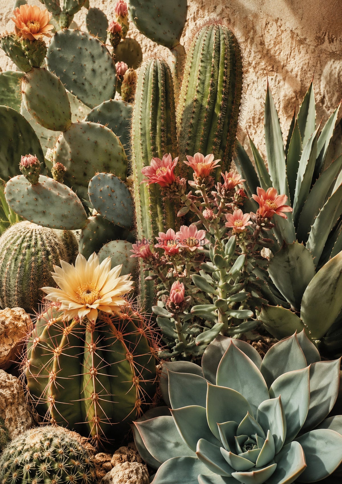Desert Cacti and Succulents in Terracotta Sun botanical wall print by towelme
