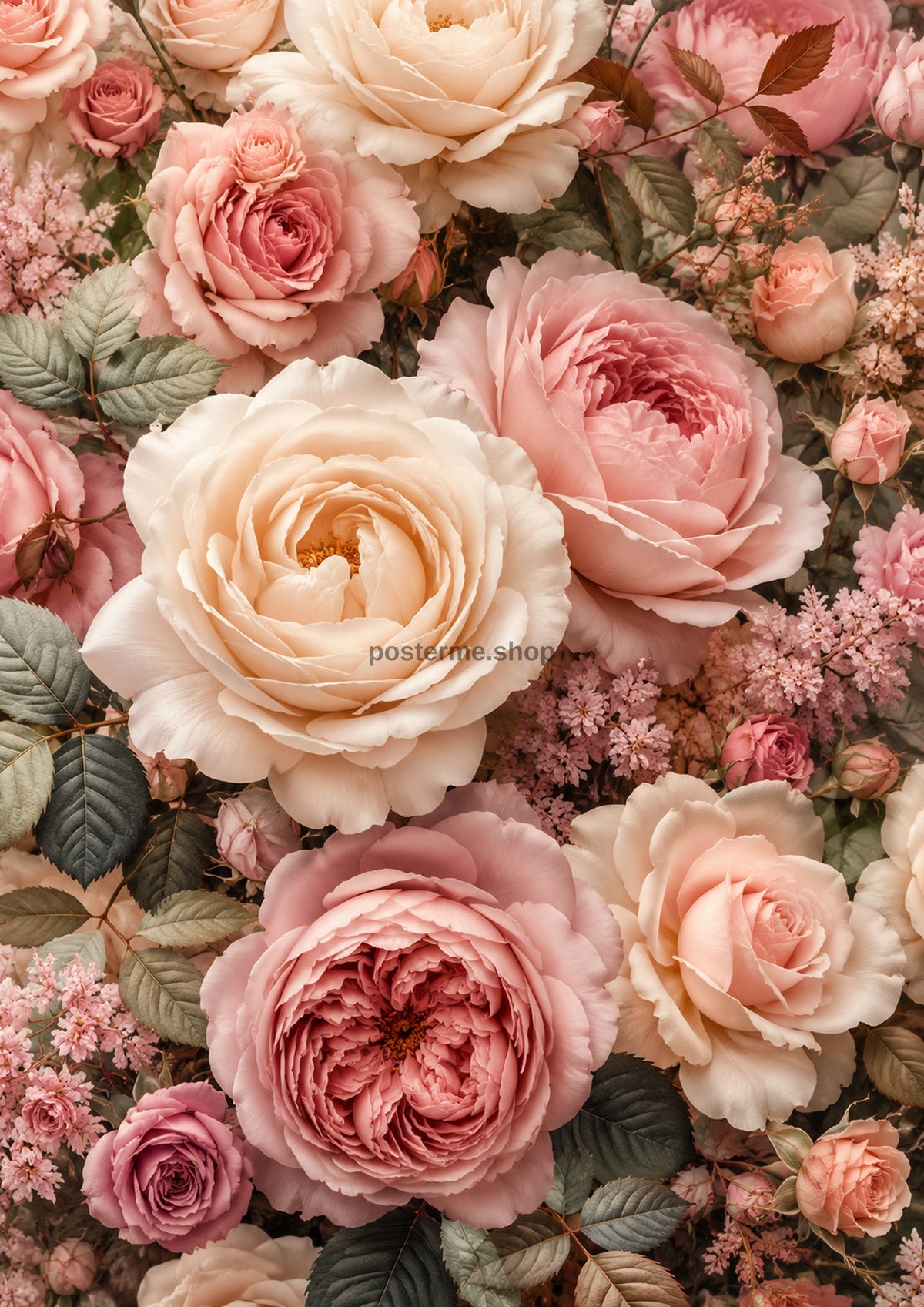 English Rose Garden in Blush and Cream botanical wall print by towelme