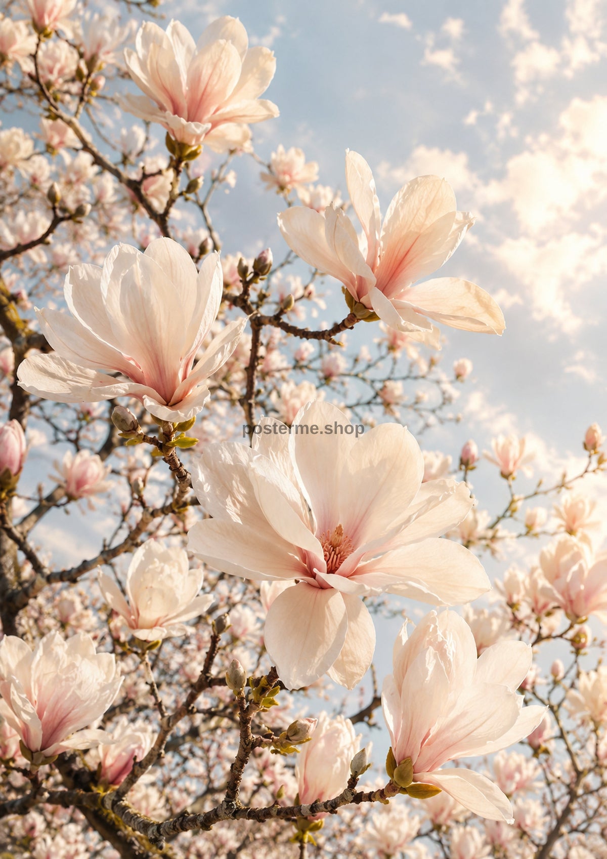 Magnolia Petals Against a Spring Sky botanical wall print by towelme