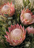King Protea Bouquet with Wild Eucalyptus botanical wall print by towelme