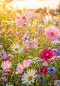 Cosmos and Daisies in Summer Haze botanical wall print by towelme