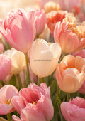 Apricot and Pink Tulips in Soft Sun botanical wall print by towelme