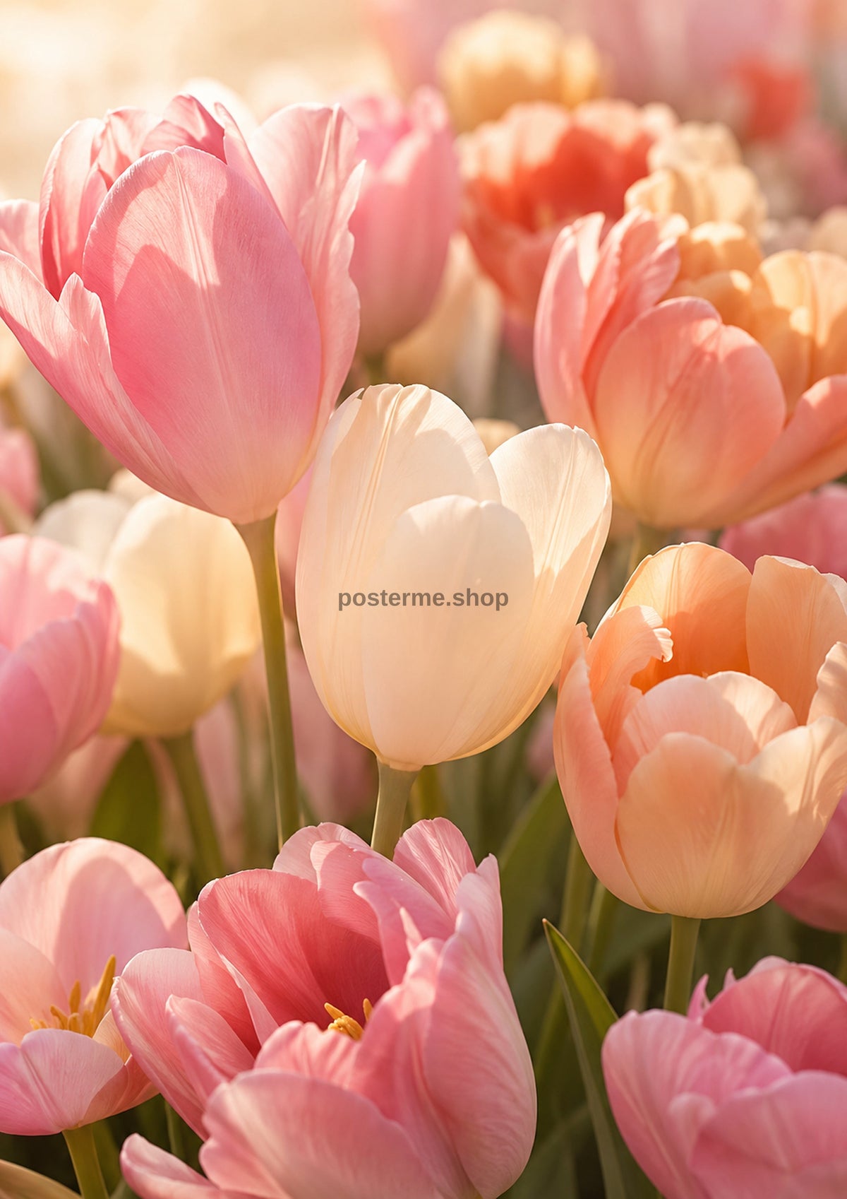 Apricot and Pink Tulips in Soft Sun botanical wall print by towelme