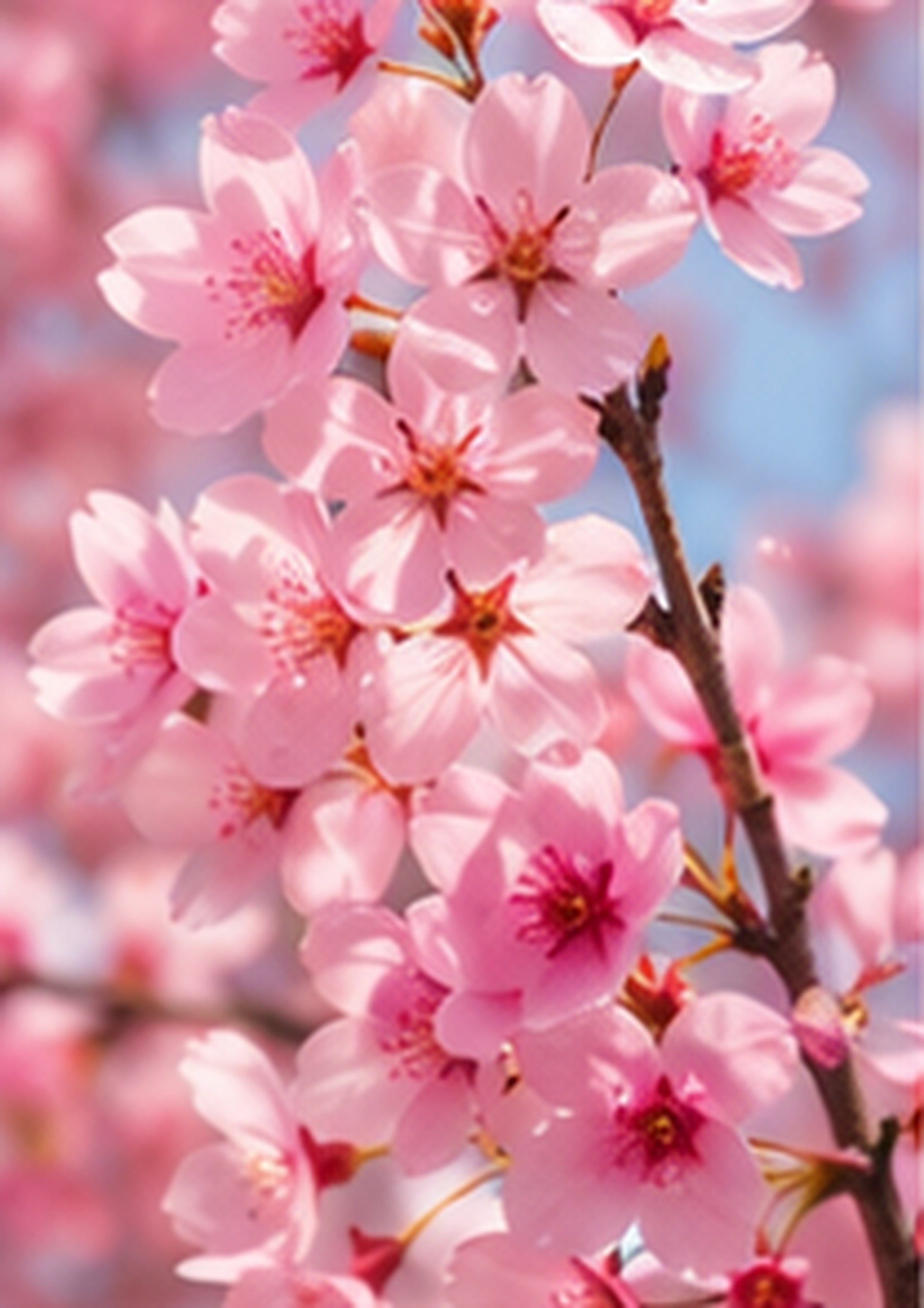 Cherry Blossom Branches in Airy Spring Blue botanical wall print by towelme