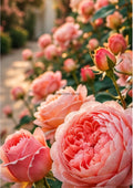 Coral Climbing Roses in Courtyard Sun botanical wall print by towelme