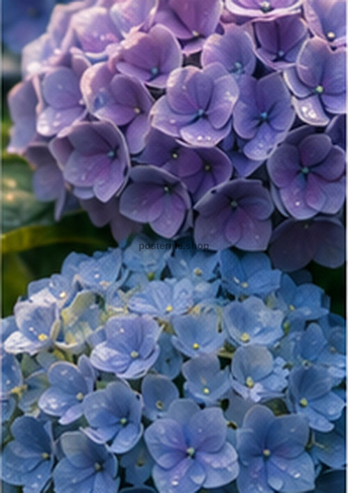 Cobalt Hydrangeas After the Rain botanical wall print by towelme