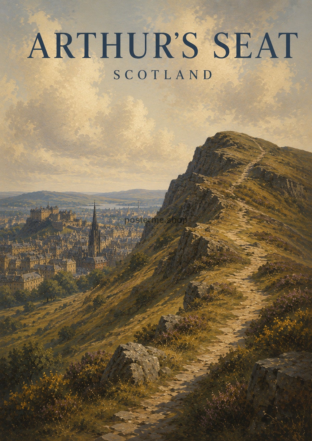 Arthur's Seat over Edinburgh British travel art print by towelme
