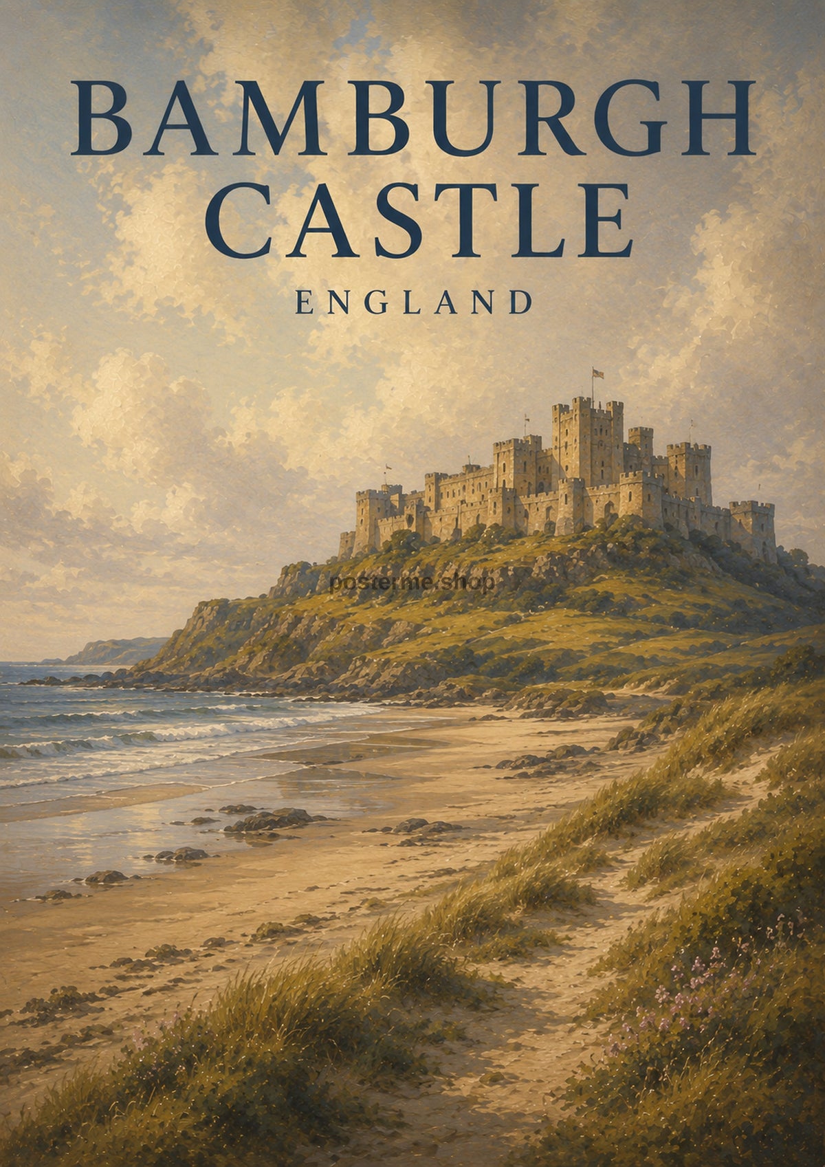 Bamburgh Castle by the Coast British travel art print by towelme