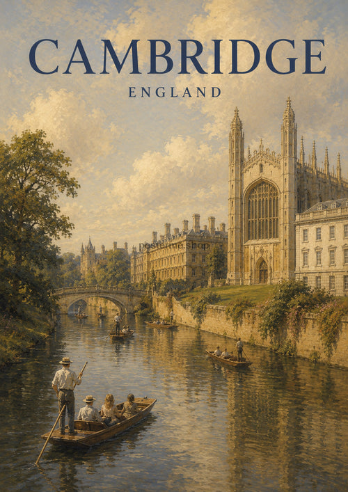 Cambridge: A Peaceful Punting Journey British travel art print by towelme