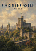 Cardiff Castle and Cityscape in Autumn British travel art print by towelme