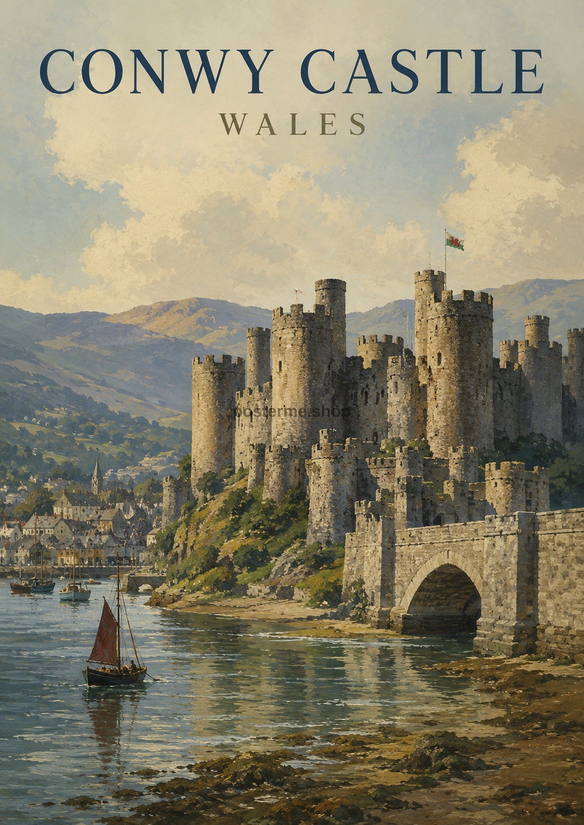 Conwy Castle by the Water British travel art print by towelme