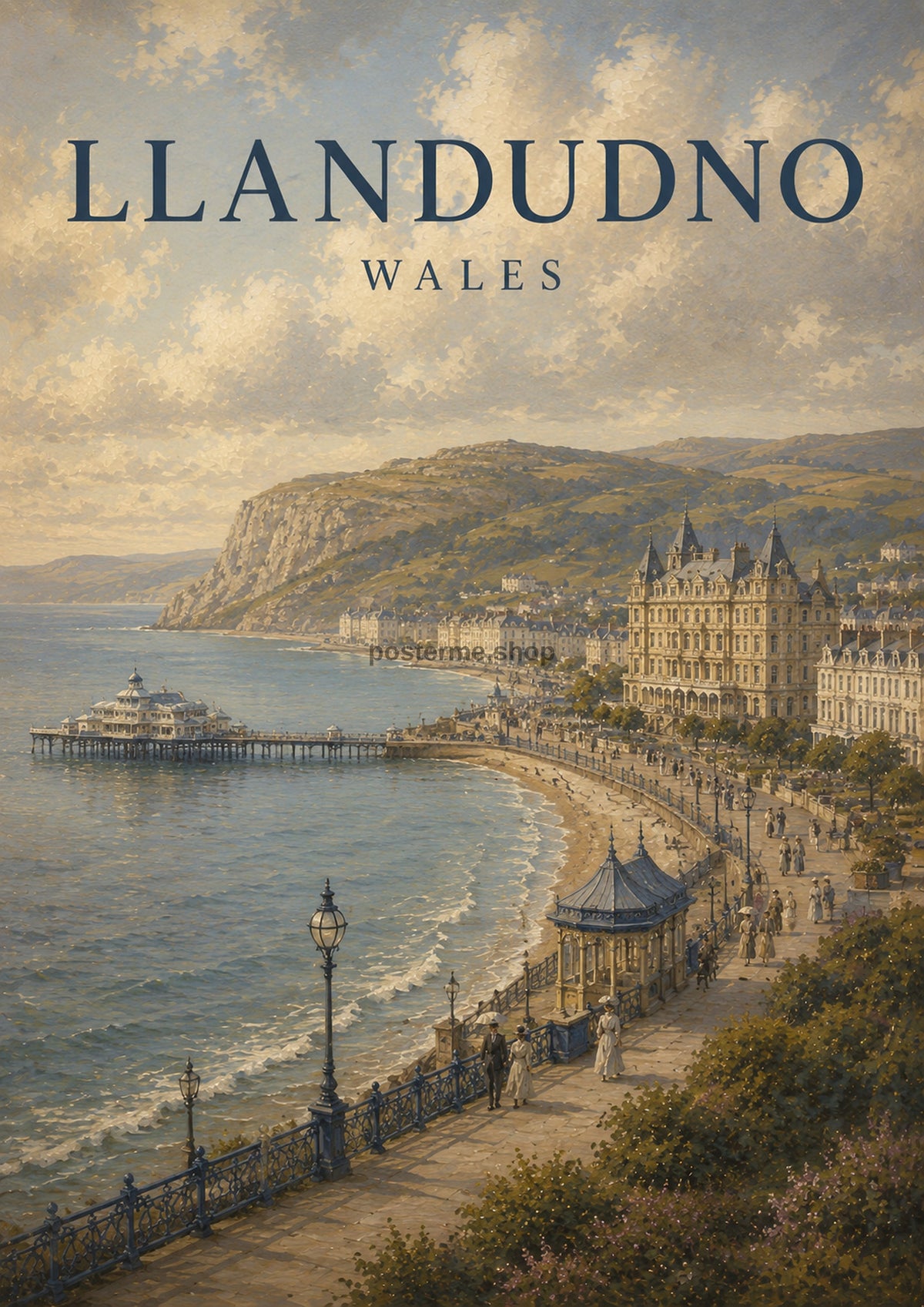 Llandudno Bay in Vintage Style British travel art print by towelme