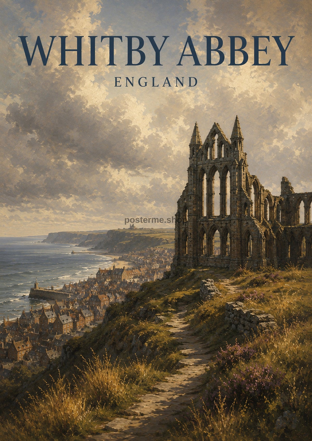 Whitby Abbey and Coastal View British travel art print by towelme