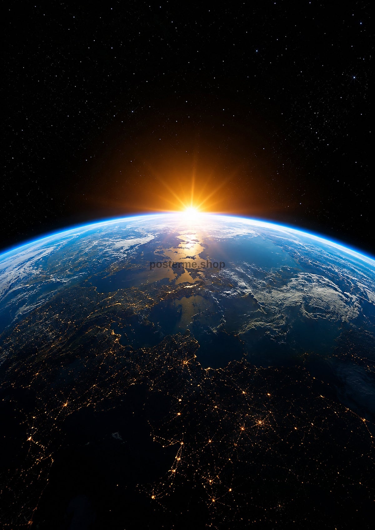 Earth At Sunrise From Space space wall art print by towelme