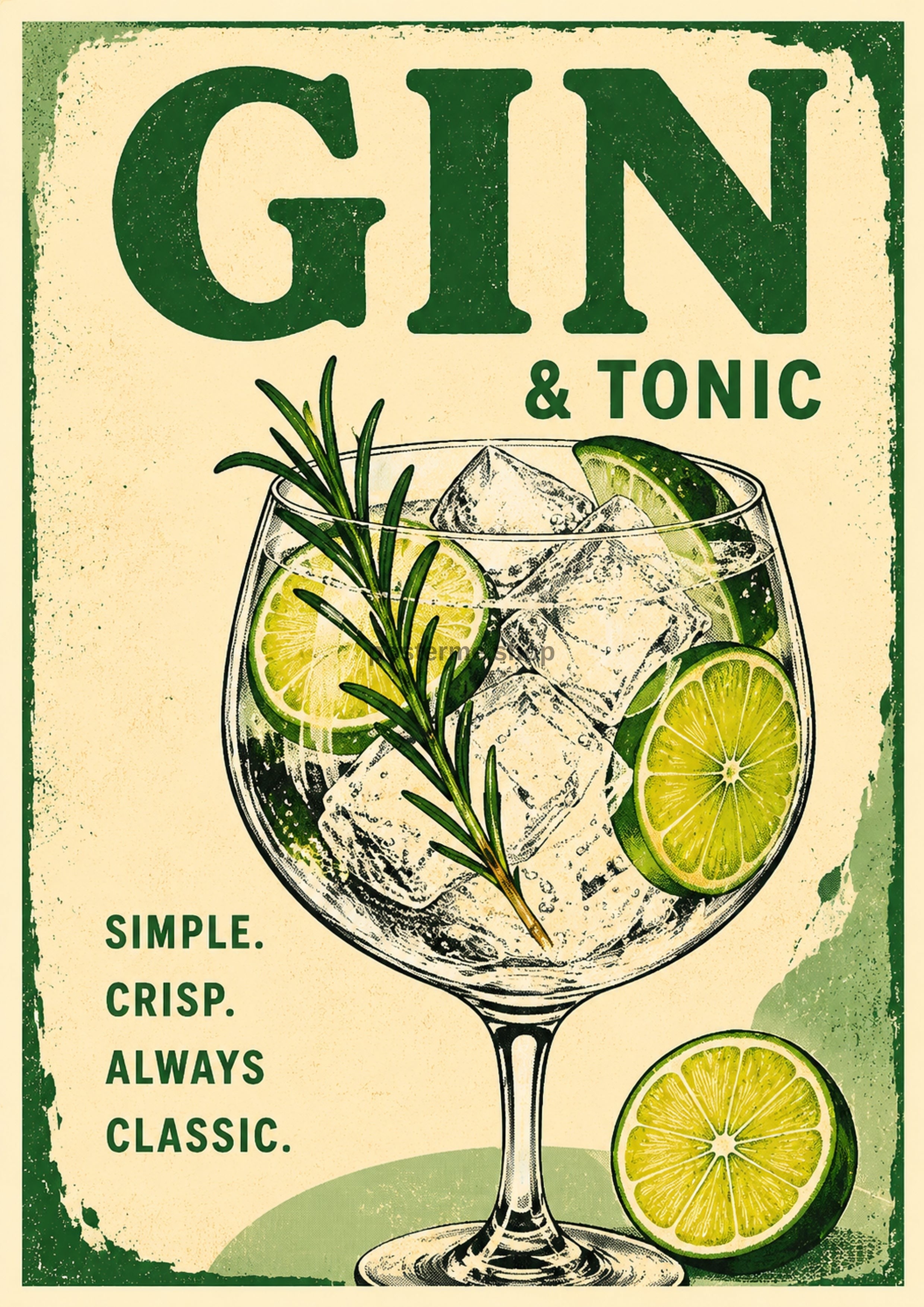 Vintage Gin and Tonic cocktail art print by towelme