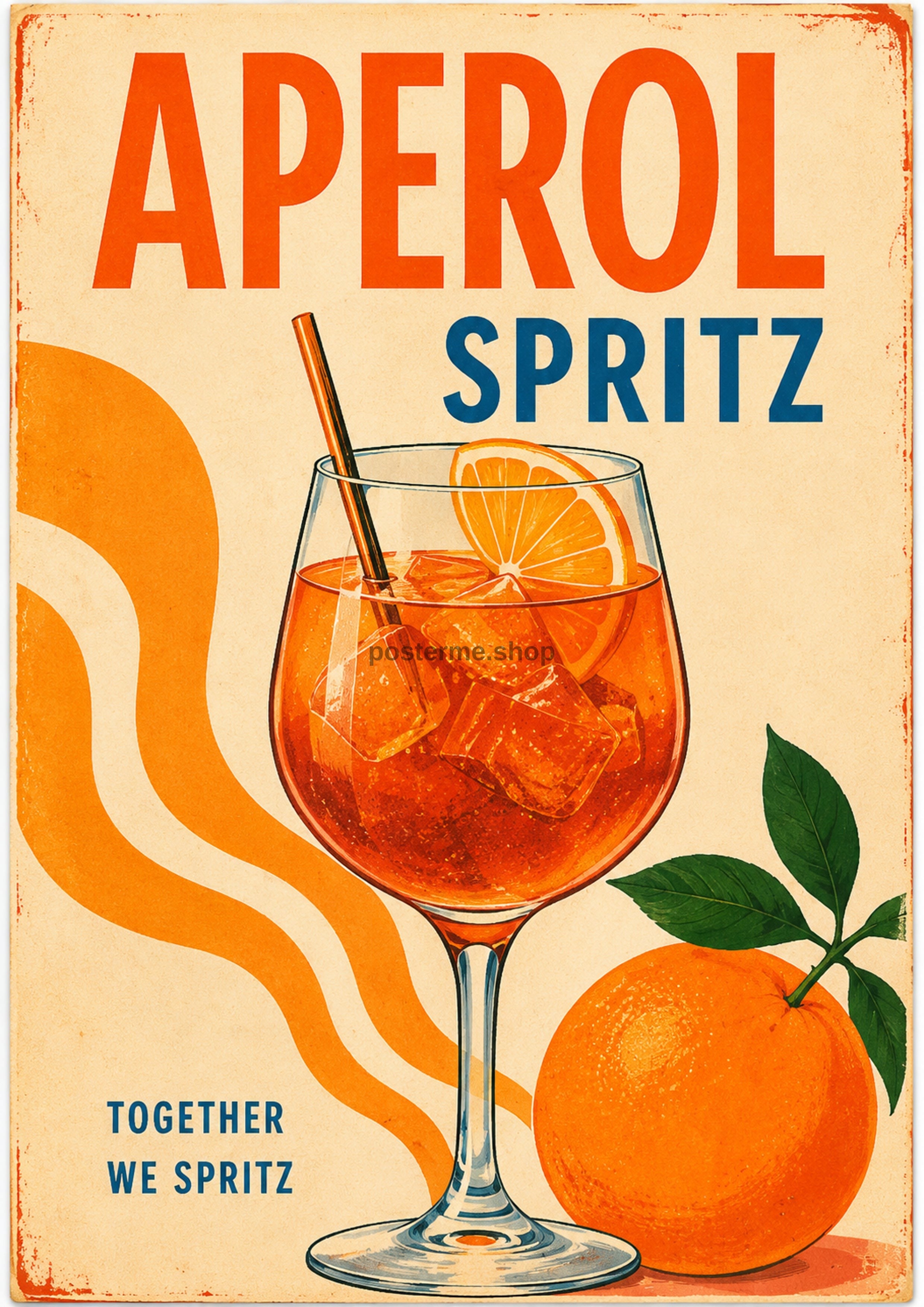 Aperol Spritz Together We Spritz cocktail art print by towelme