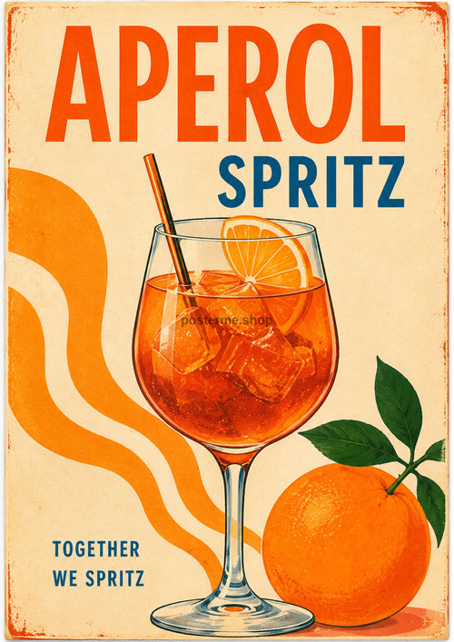 Aperol Spritz Together We Spritz cocktail art print by towelme