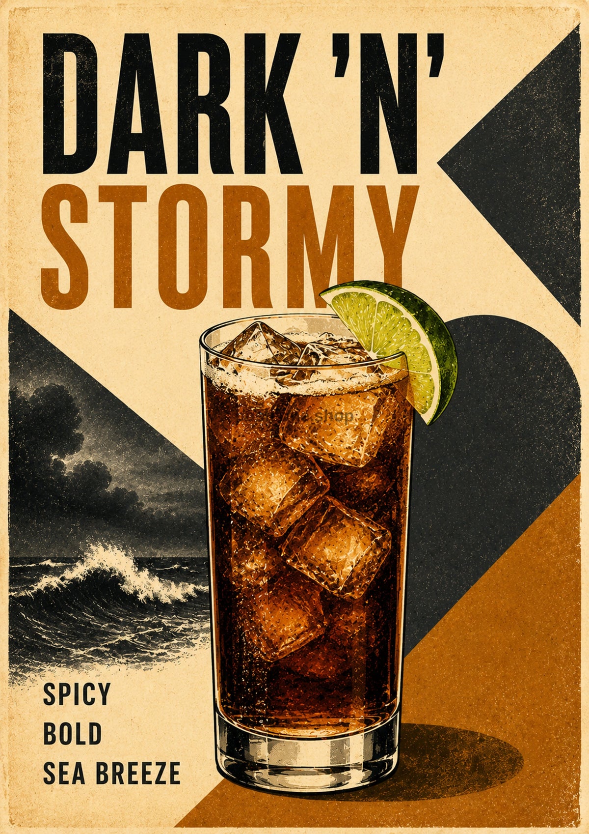 Dark and Stormy Spicy Sea Breeze cocktail art print by towelme