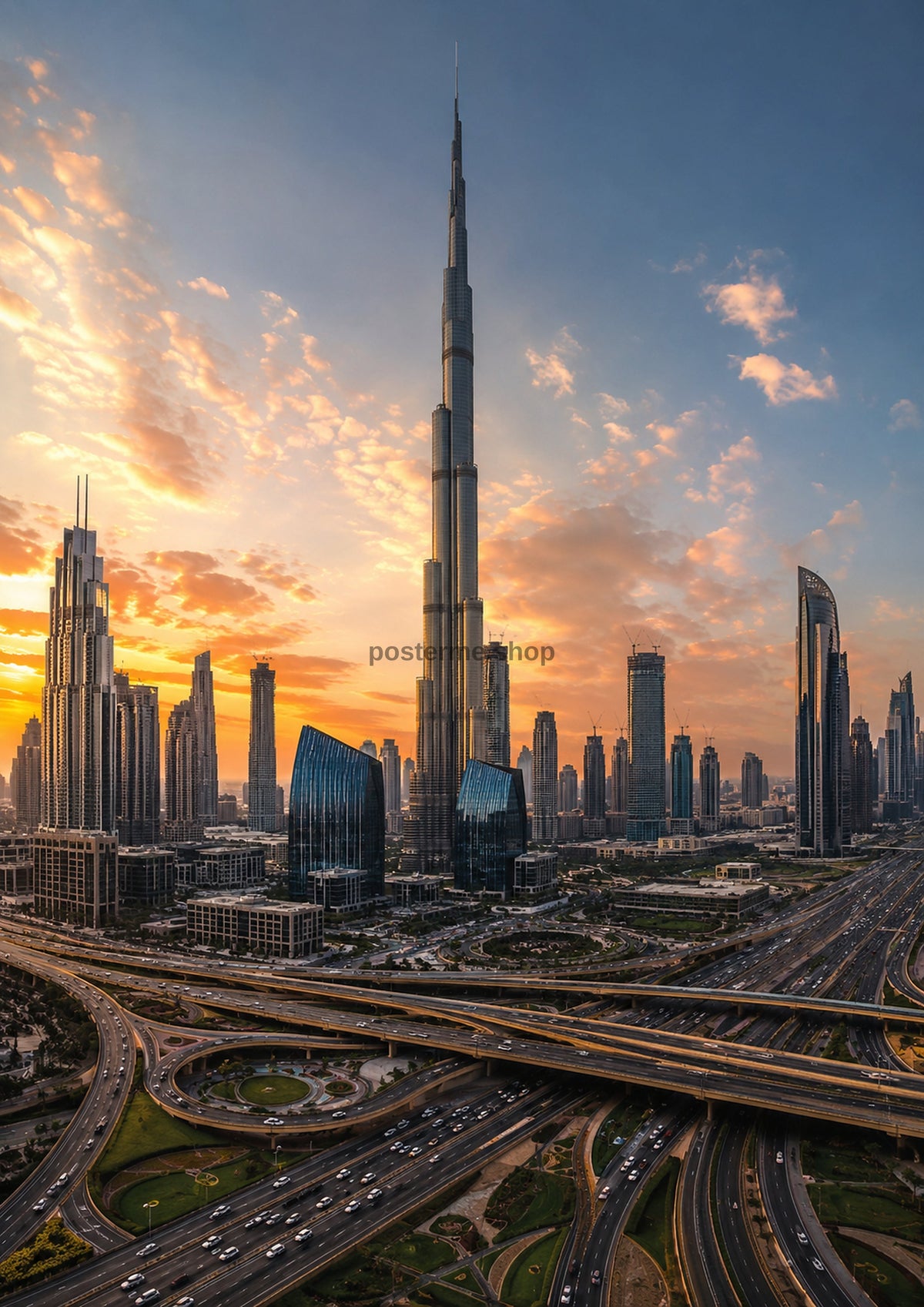 Dubai Skyline At Sunset city wall art print by towelme