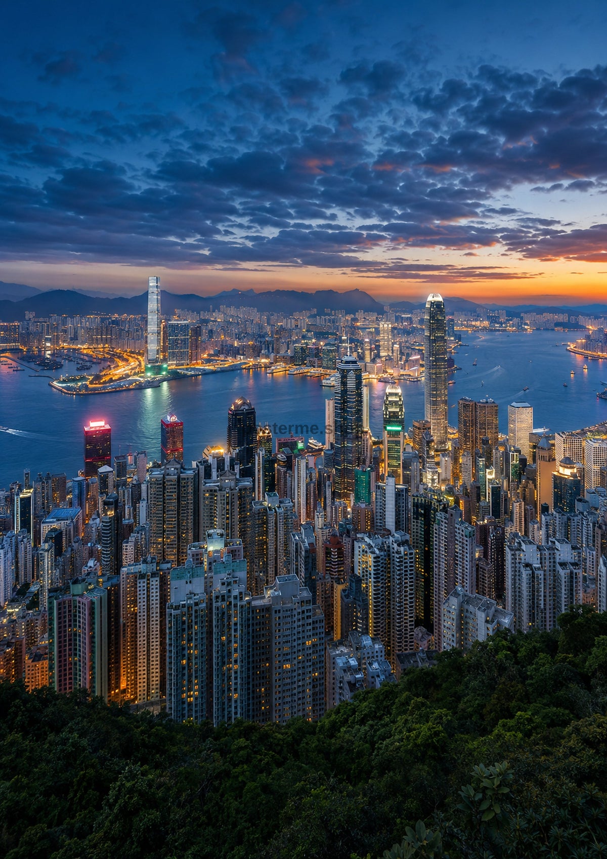 City Skyline At Dusk With Harbor city wall art print by towelme