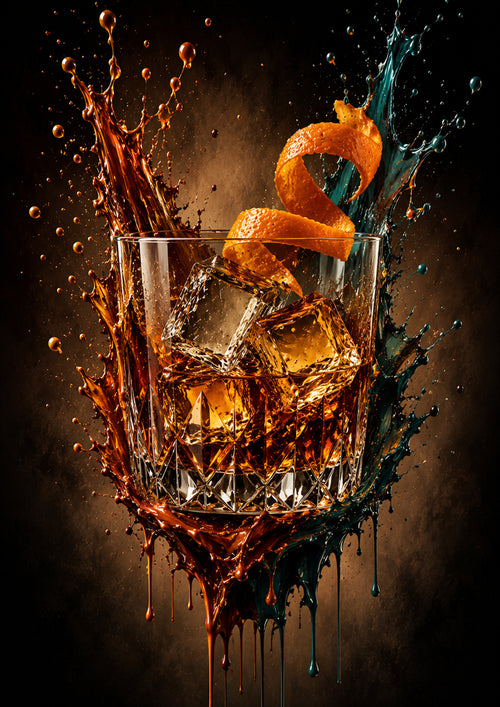 Amber Old Fashioned Splash drinks and bar wall print by PosterMe.shop