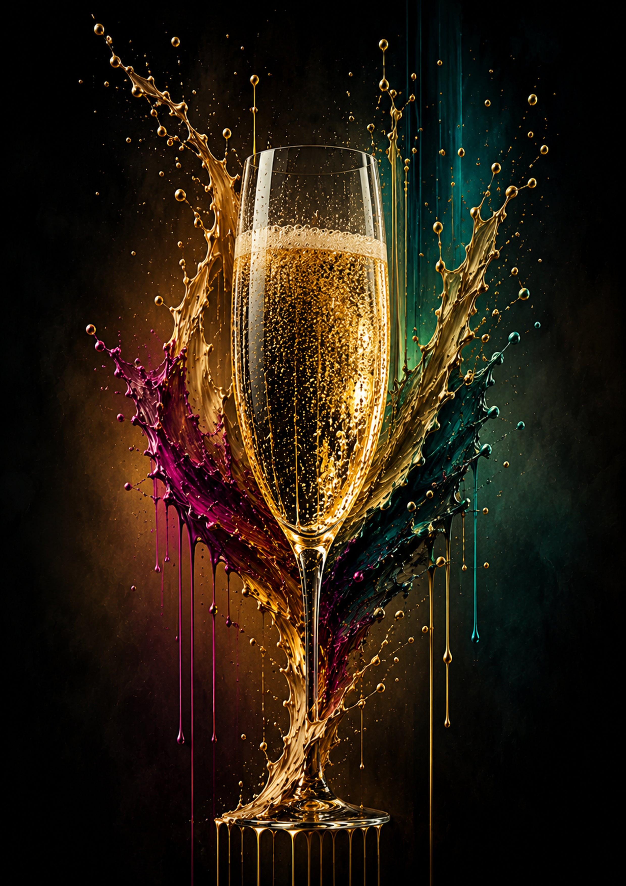 Golden Champagne in Motion drinks and bar wall print by PosterMe.shop