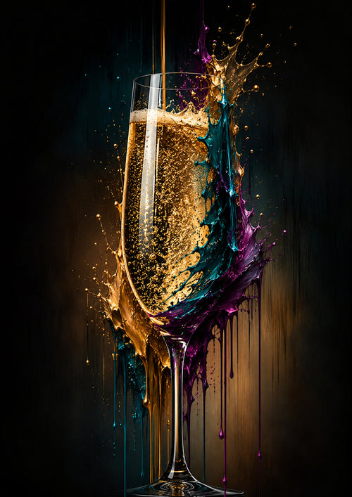 Champagne in Vivid Paint drinks and bar wall print by PosterMe.shop