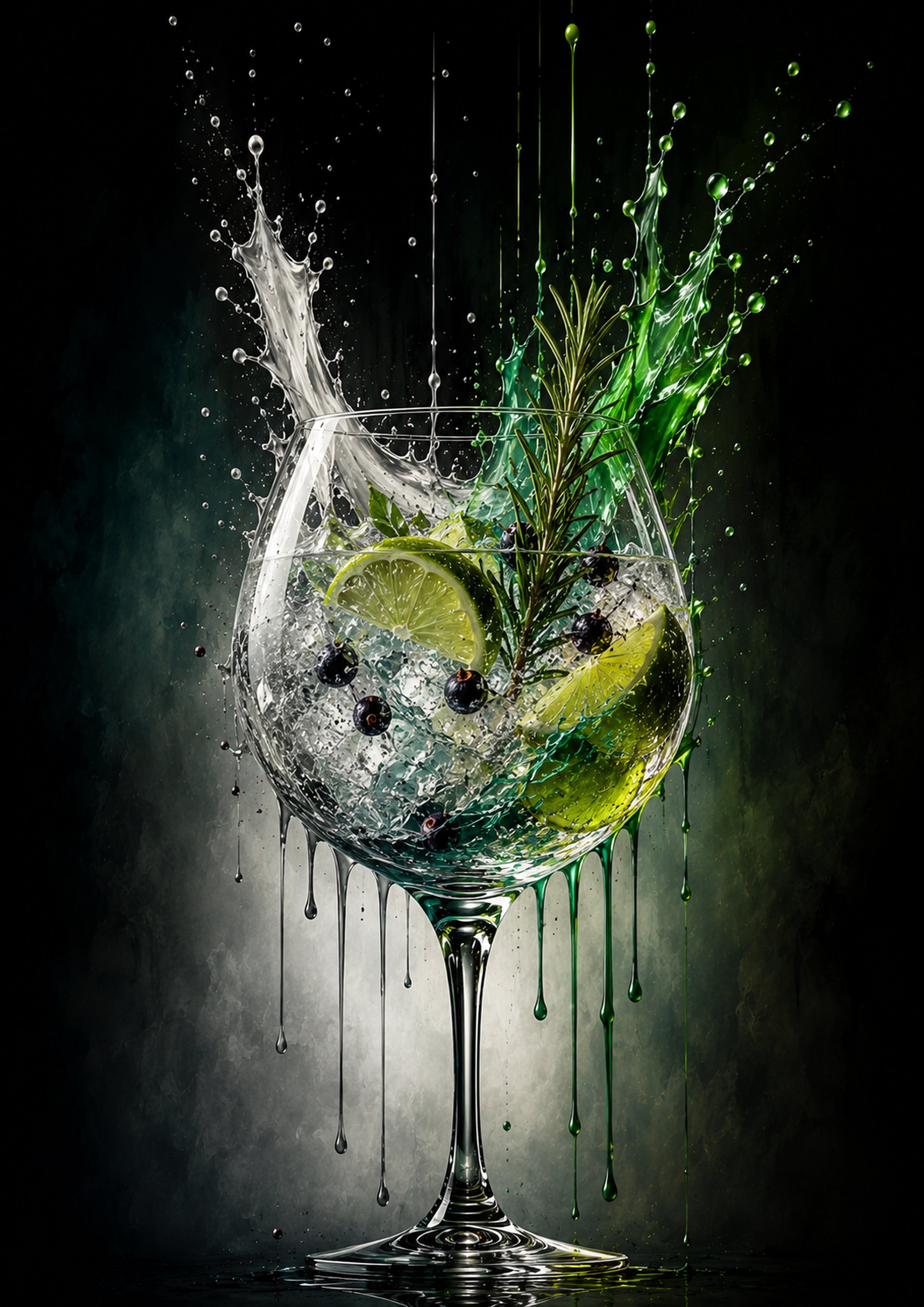Gin Lime and Rosemary Burst drinks and bar wall print by PosterMe.shop