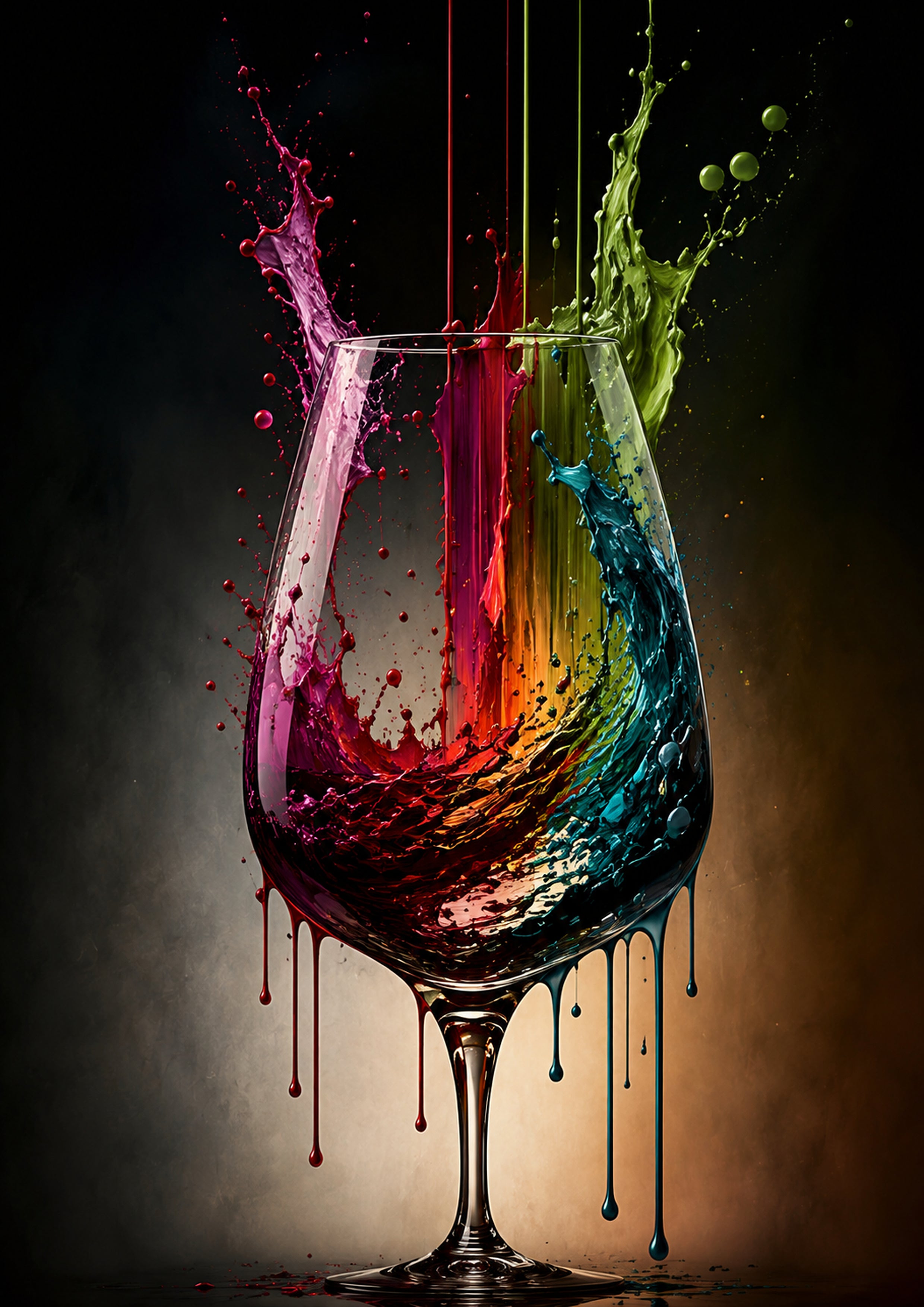 Rainbow Red Wine Splash drinks and bar wall print by PosterMe.shop