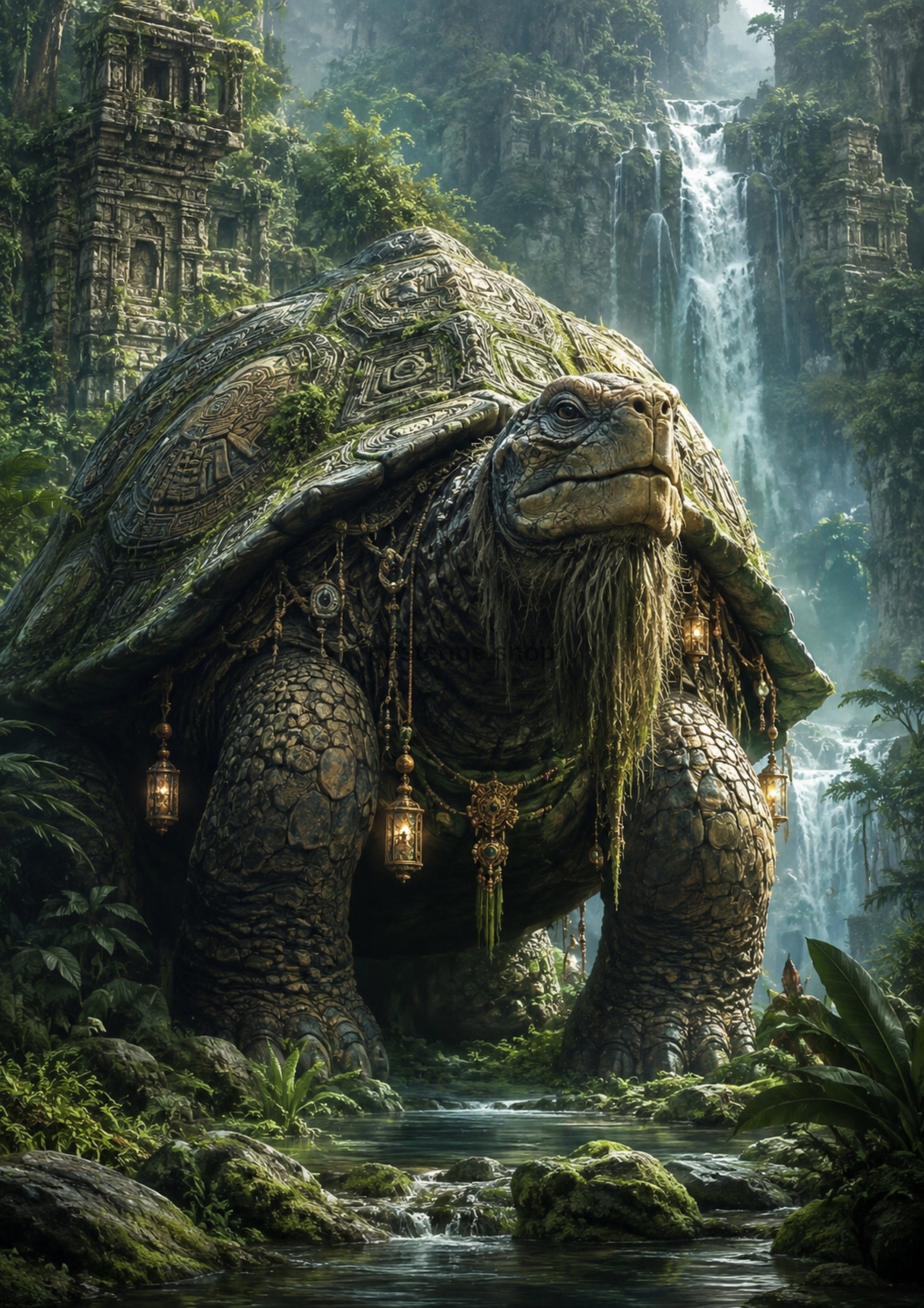 Ancient Tortoise of the Jungle Temple fantasy creature wall print by PosterMe.shop