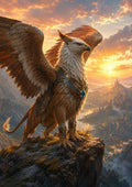 Griffin Guardian at the Edge of Dawn fantasy creature wall print by PosterMe.shop