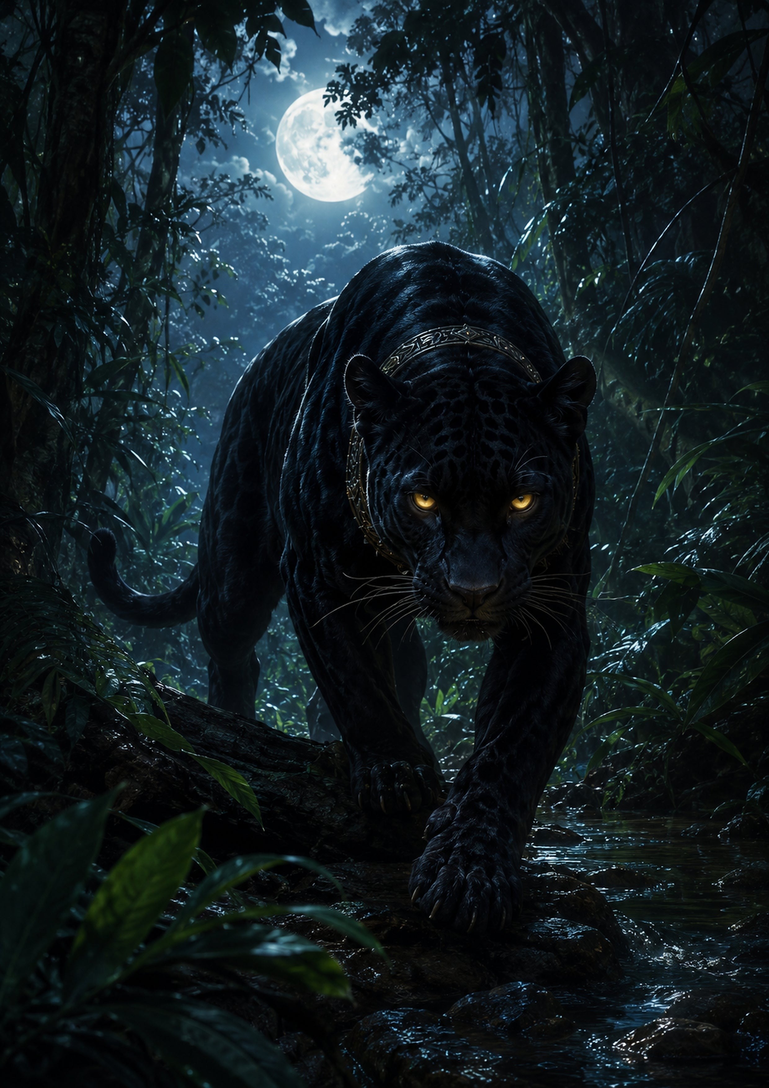 Moon Panther of the Enchanted Jungle fantasy creature wall print by PosterMe.shop